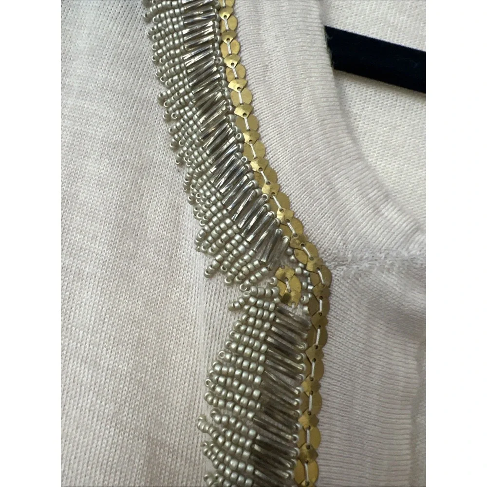 Tory Burch Dove Tunic Cream Merino‎ Wool Beaded Sweater M Preppy
